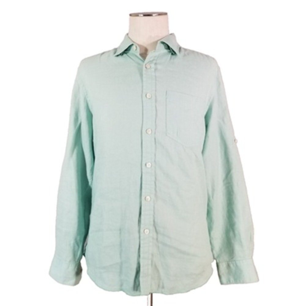 Tommy Bahama Button Up Men M Green Linen Long Sleeve Tropical Preppy Shirt